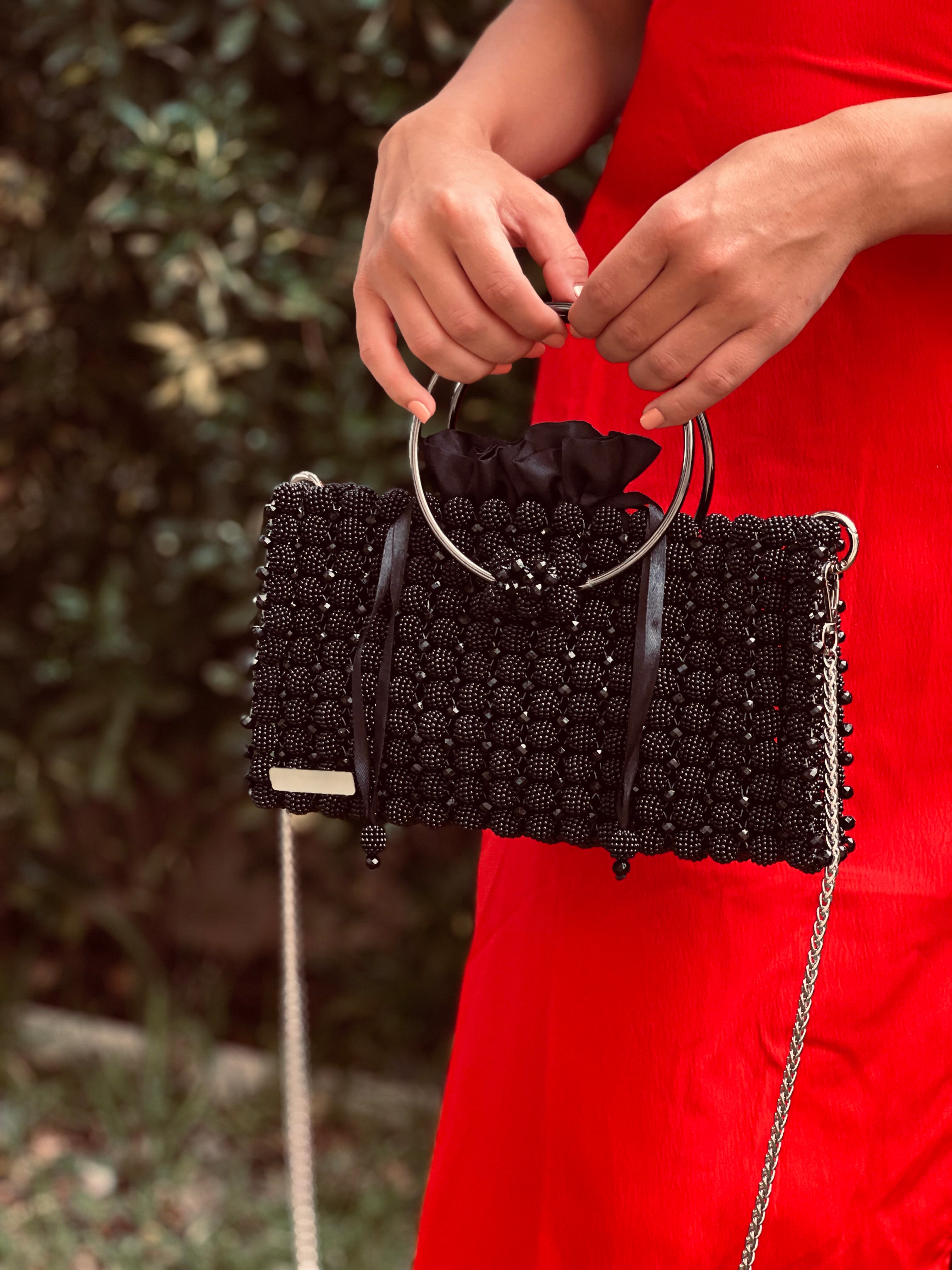 Luxurious Black Handmade Beaded Bag