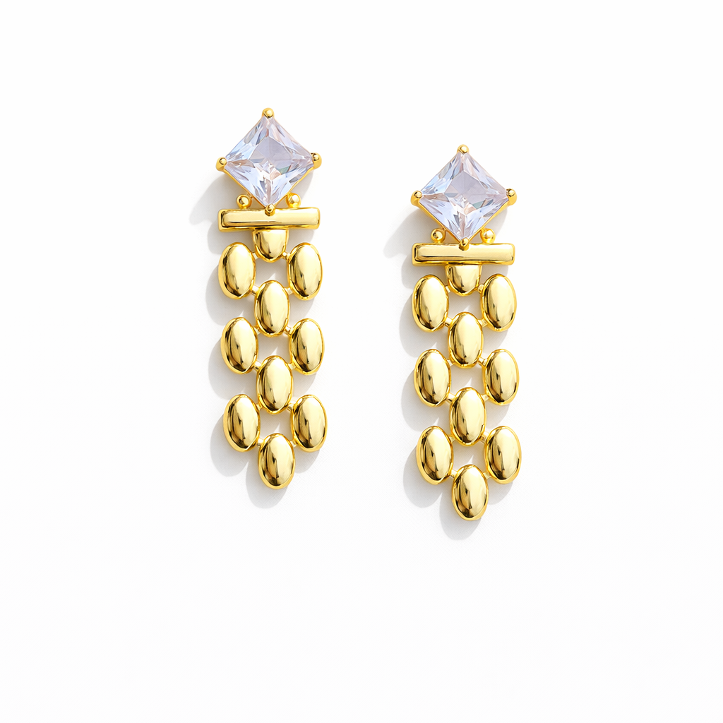 Chain Diamond Zircon Earrings