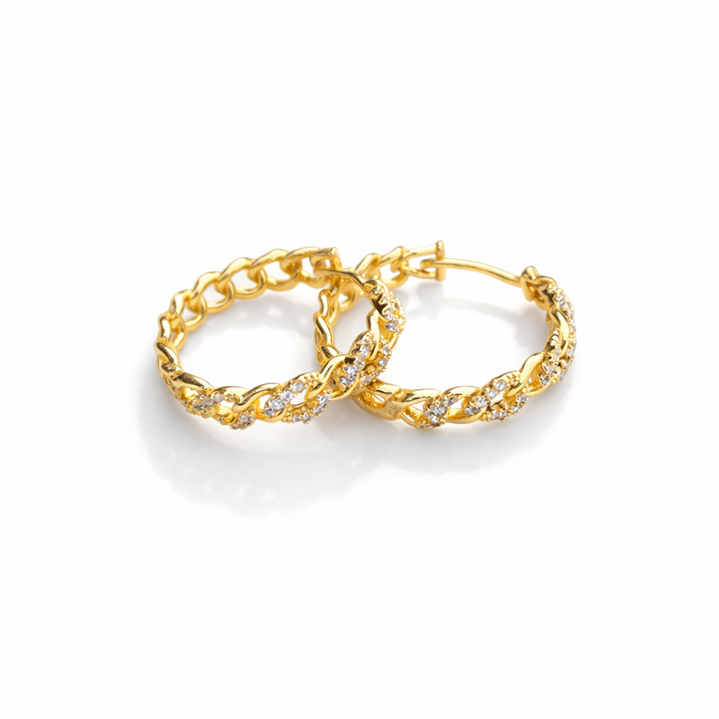Half Zircon Chain Hoops