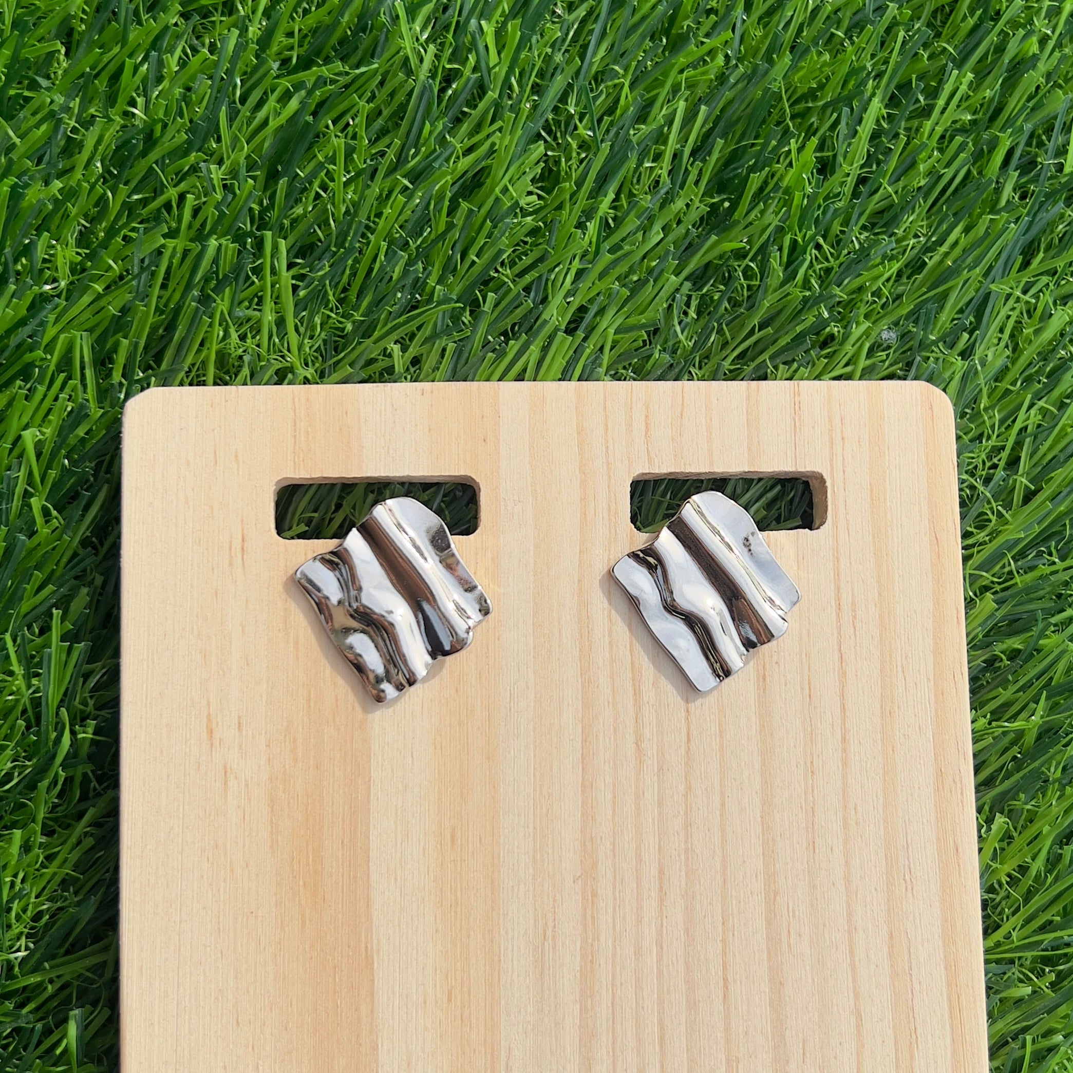 Waved Losange Silver Earrings