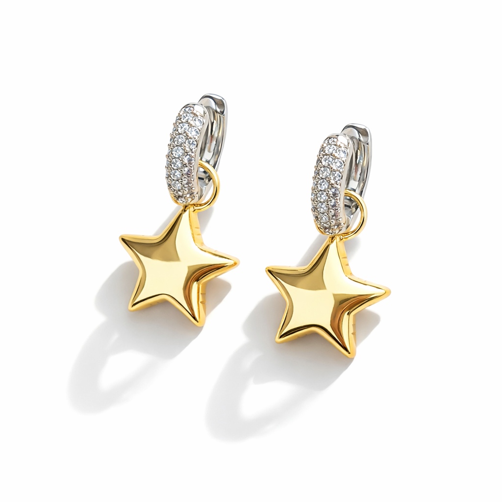 Two-Tone Zircon Star Earrings
