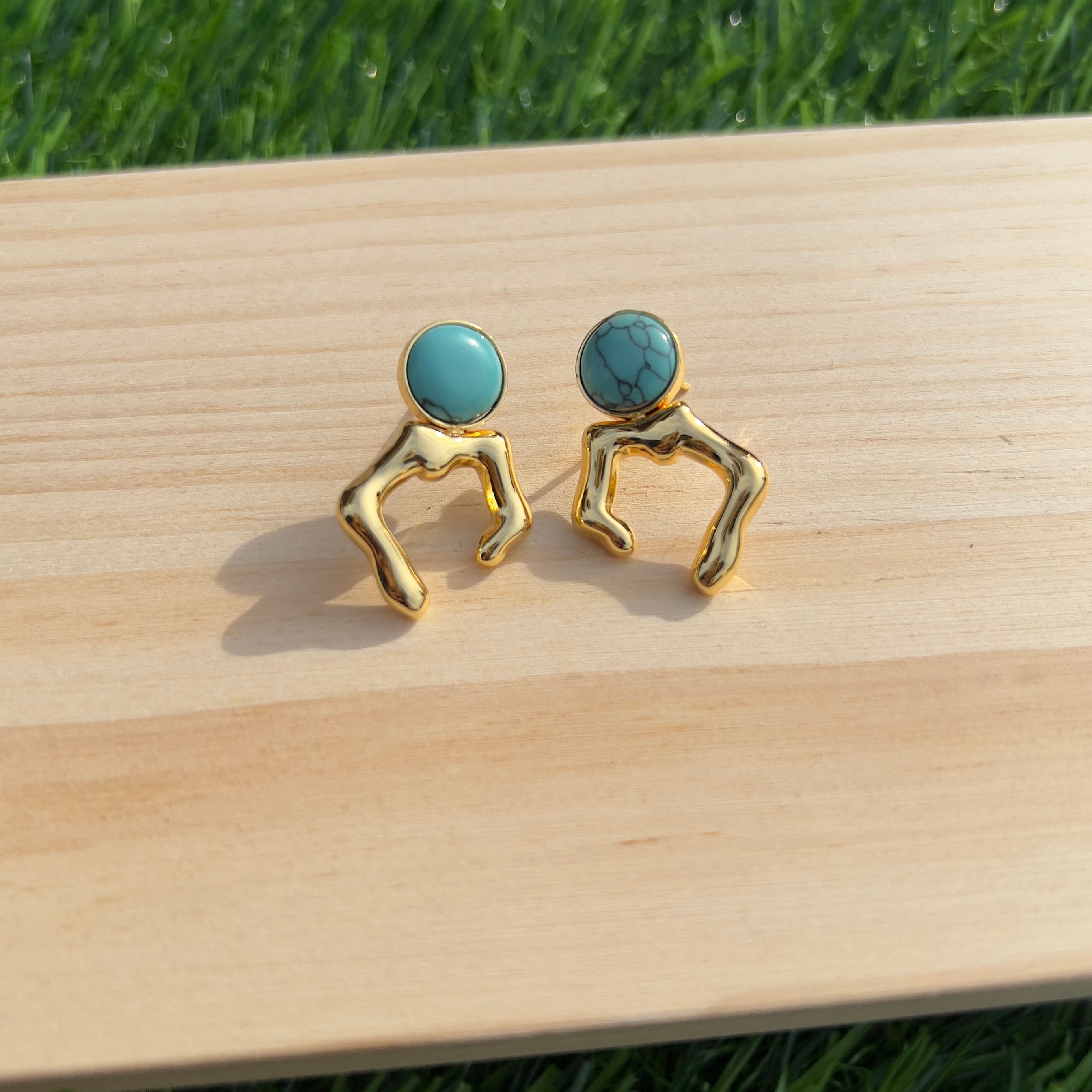 Golden Marble Turquoise Earrings