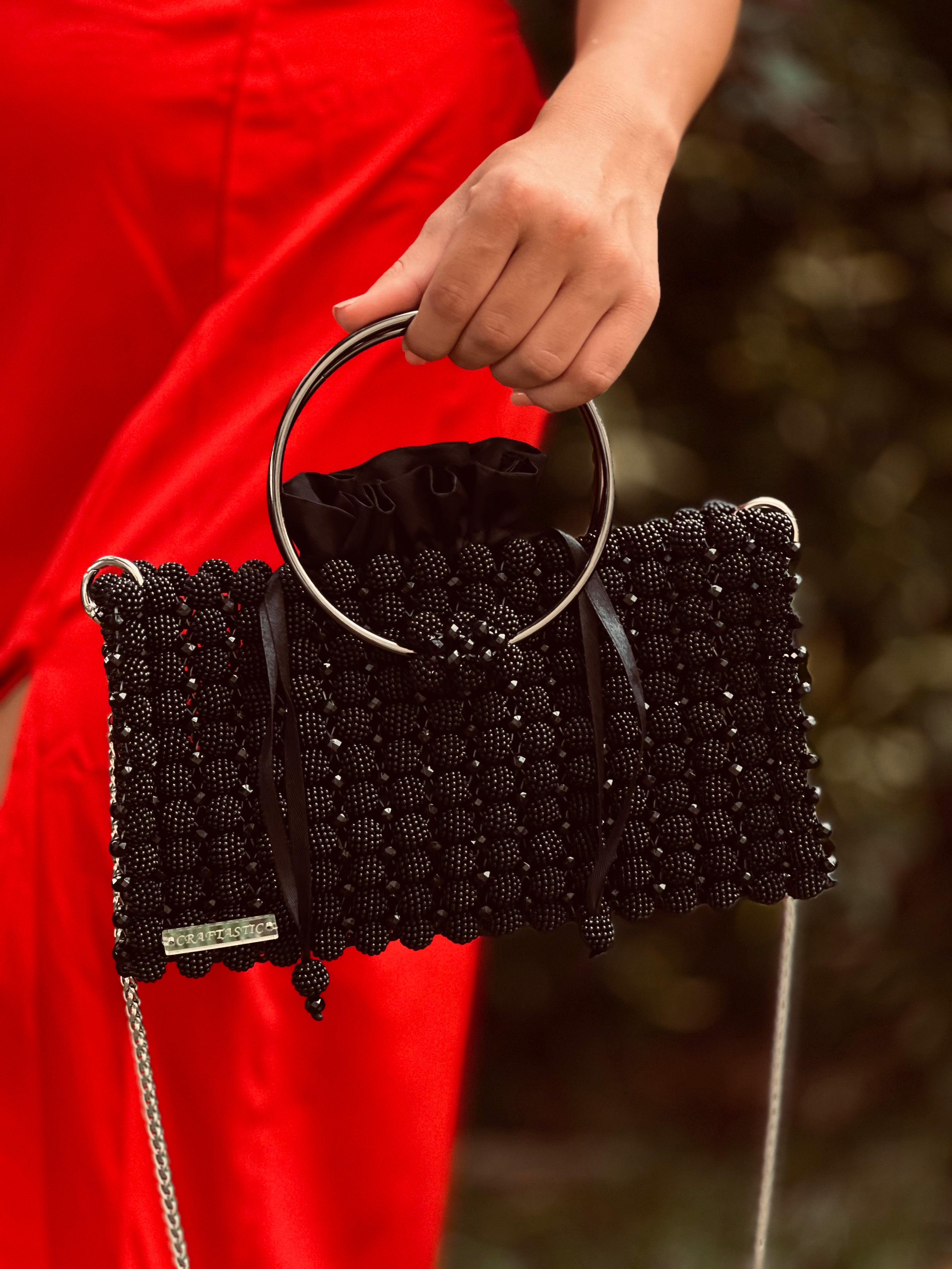 Luxurious Black Handmade Beaded Bag