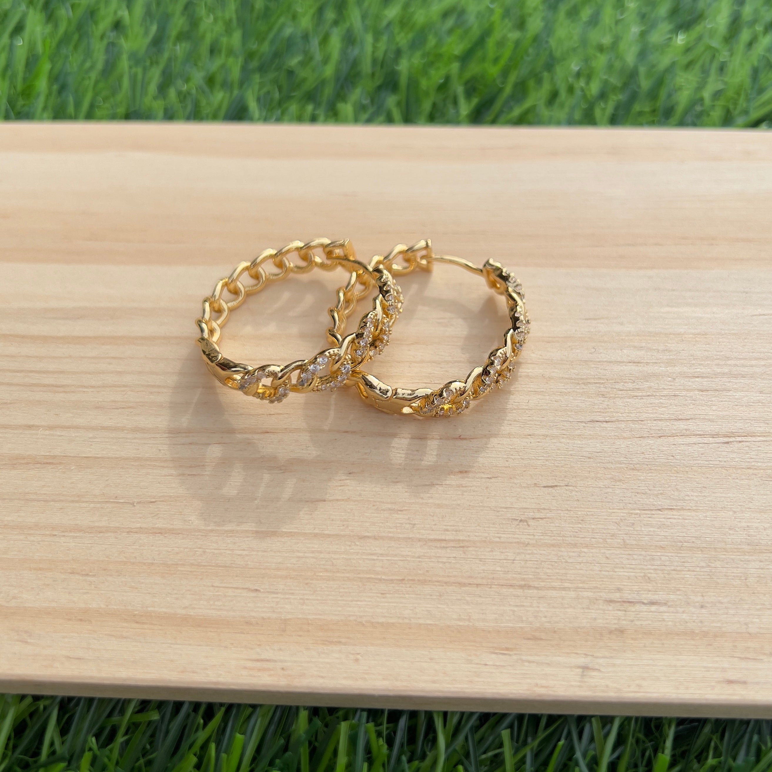 Half Zircon Chain Hoops