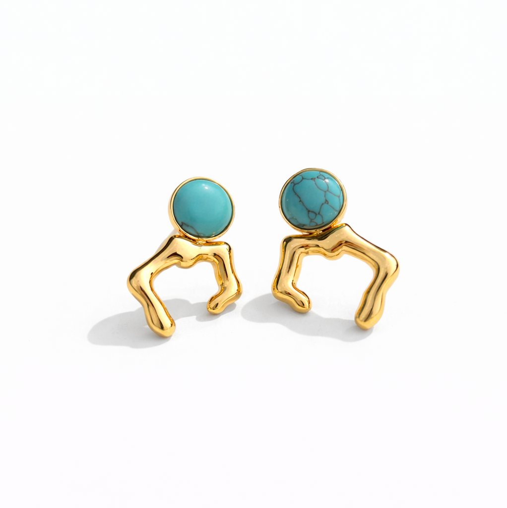Golden Marble Turquoise Earrings
