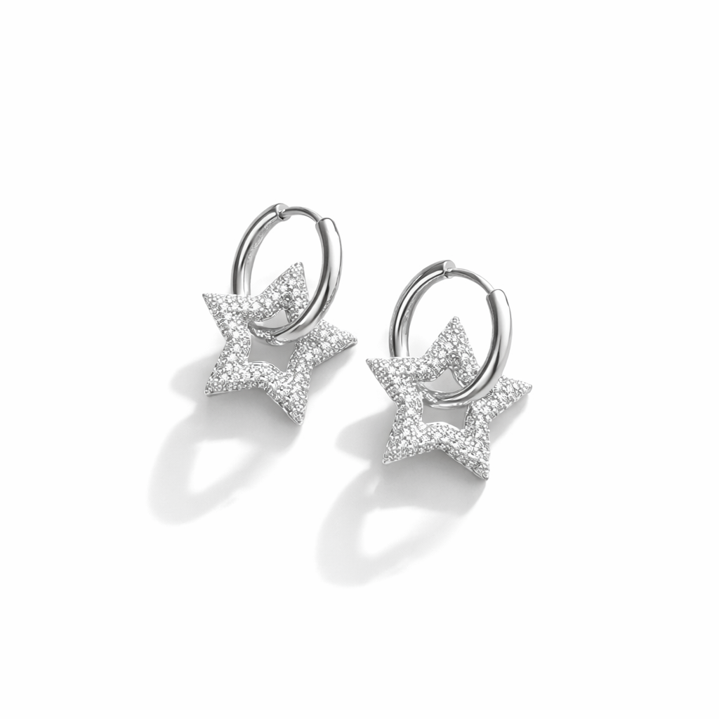Silver Star Zircon Earrings