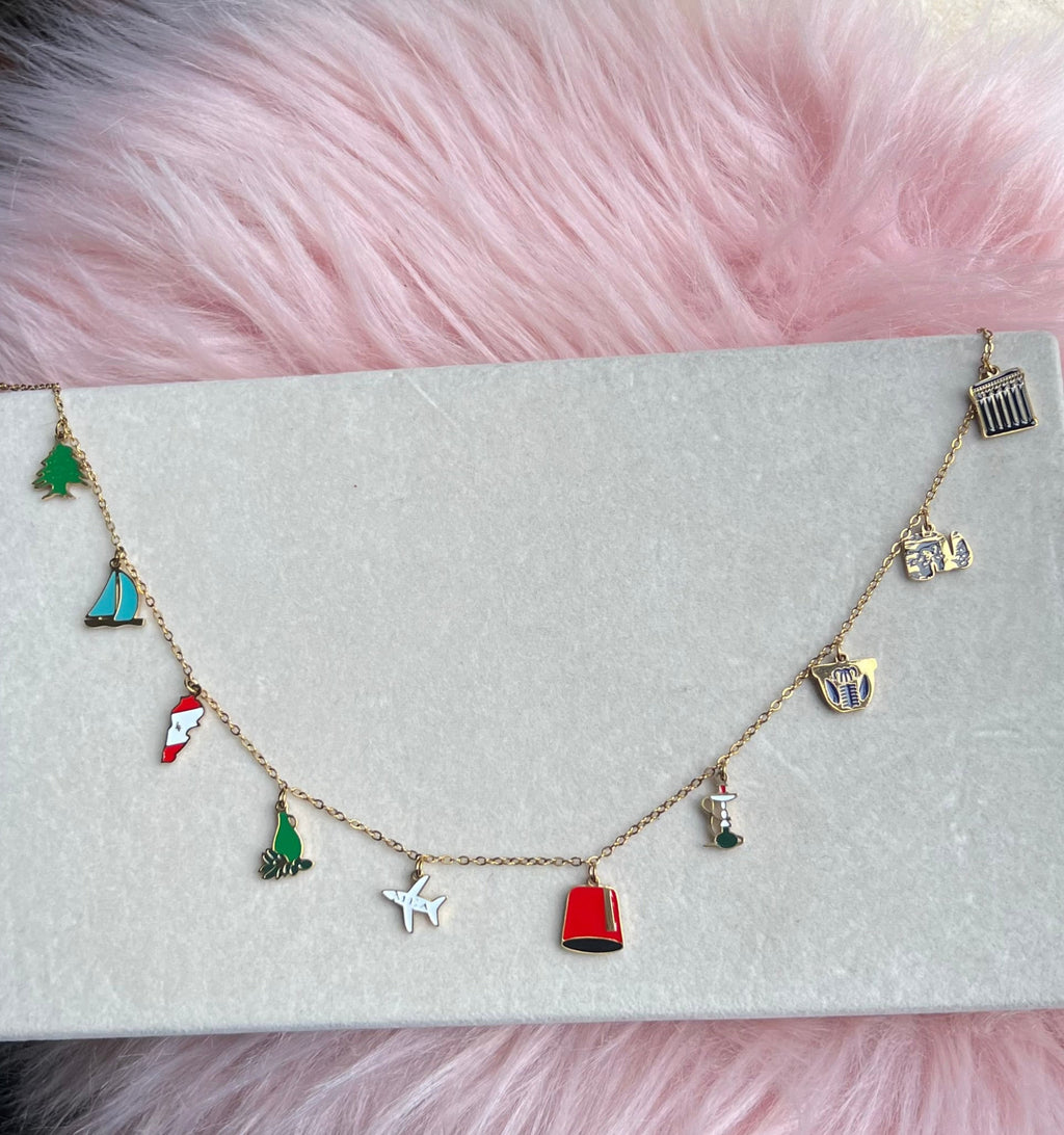Cultural Chic : Long Necklace with Lebanese-Inspired Charms
