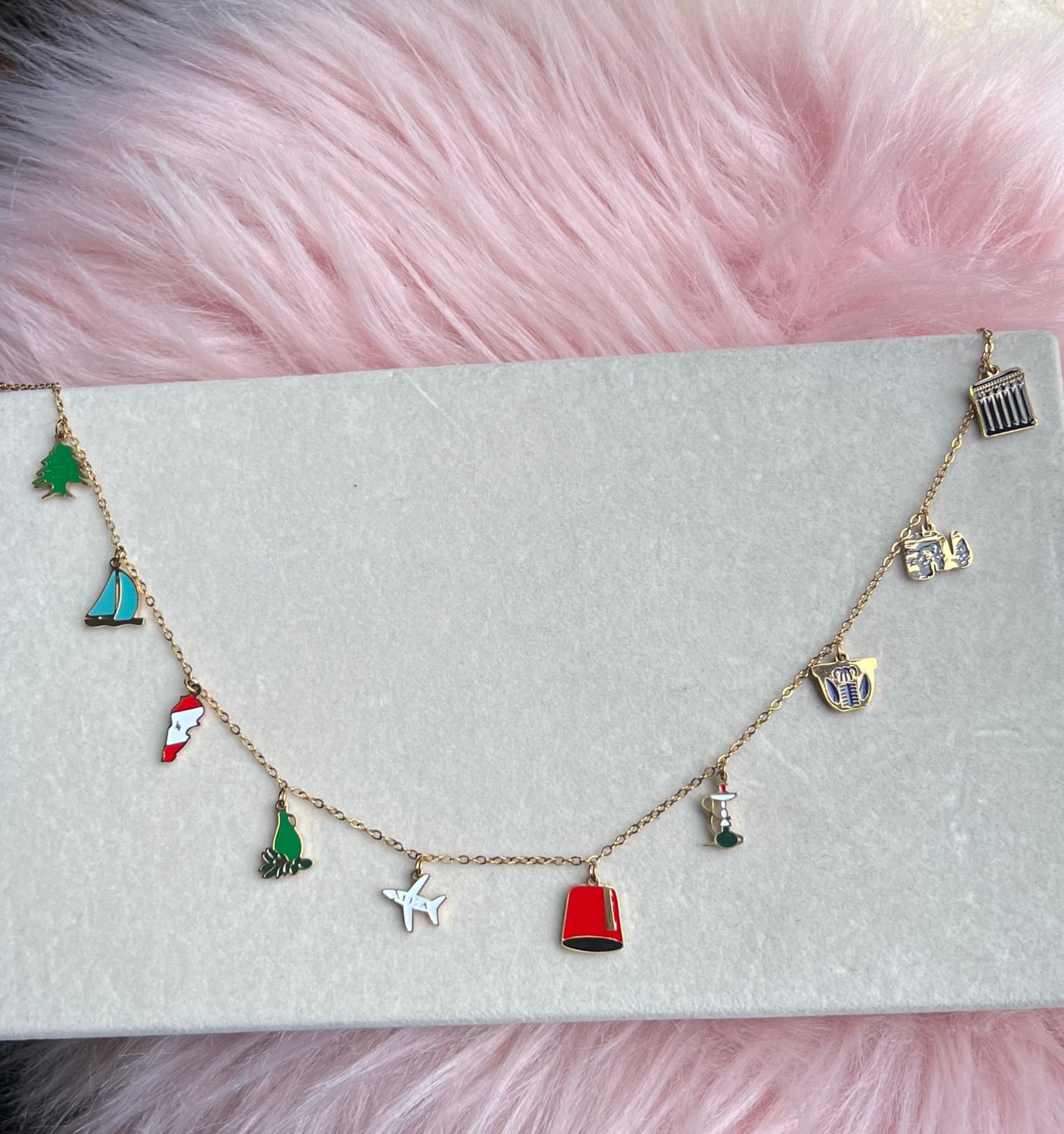 Cultural Chic : Long Necklace with Lebanese-Inspired Charms