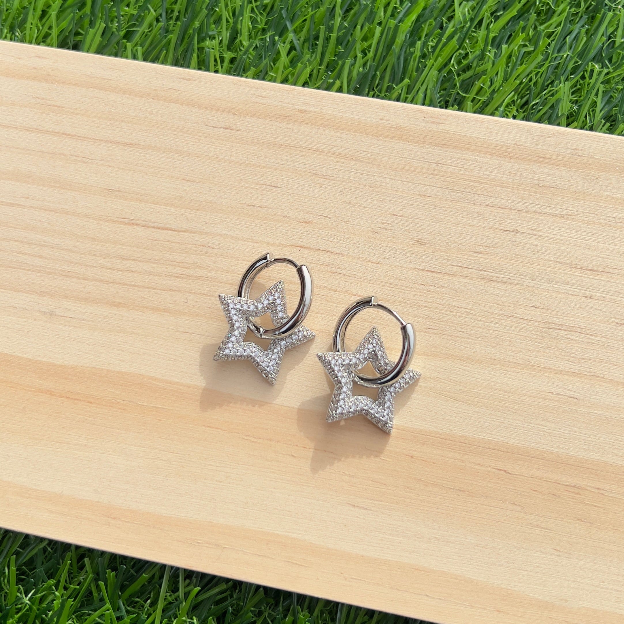 Silver Star Zircon Earrings