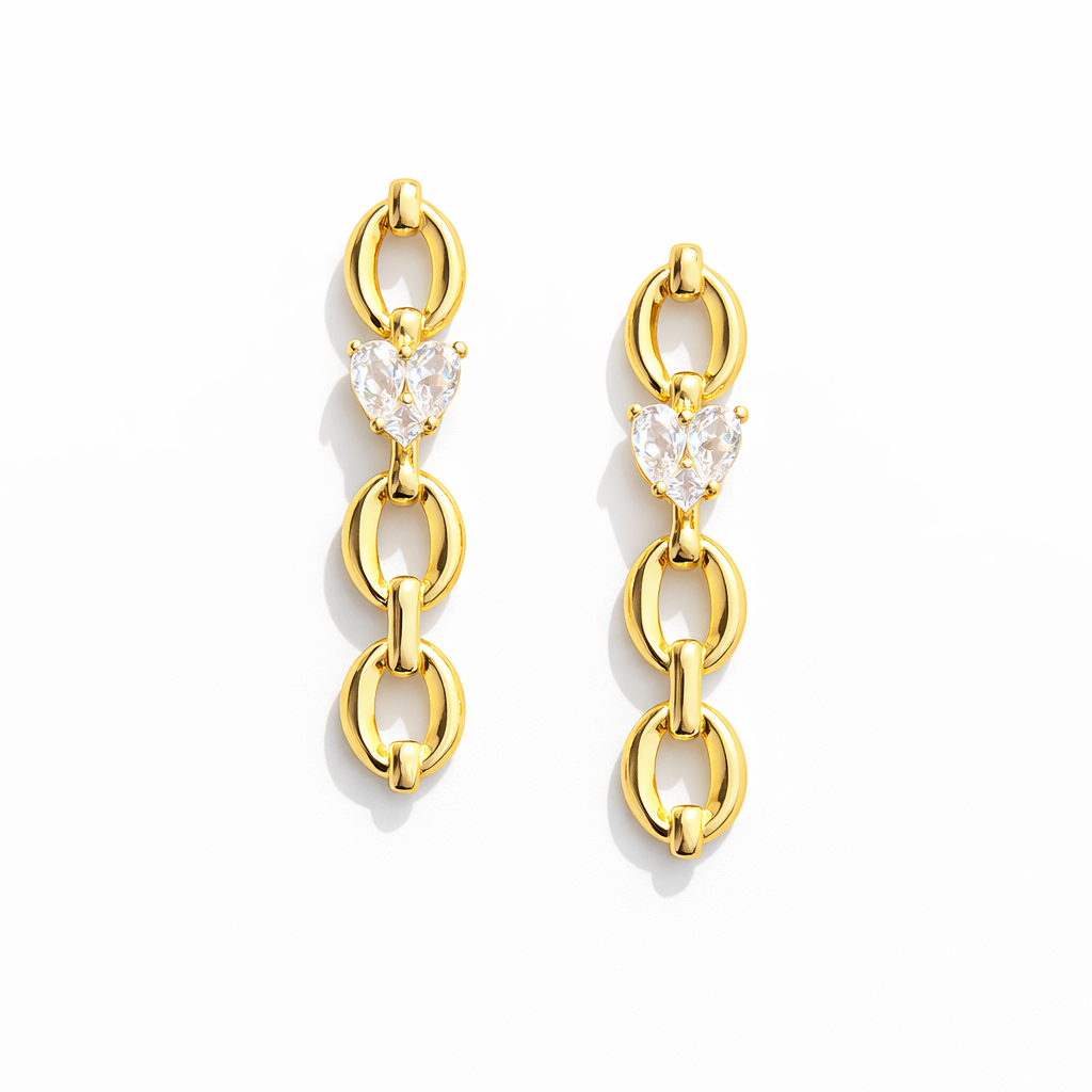Chain Heart Zircon Earrings