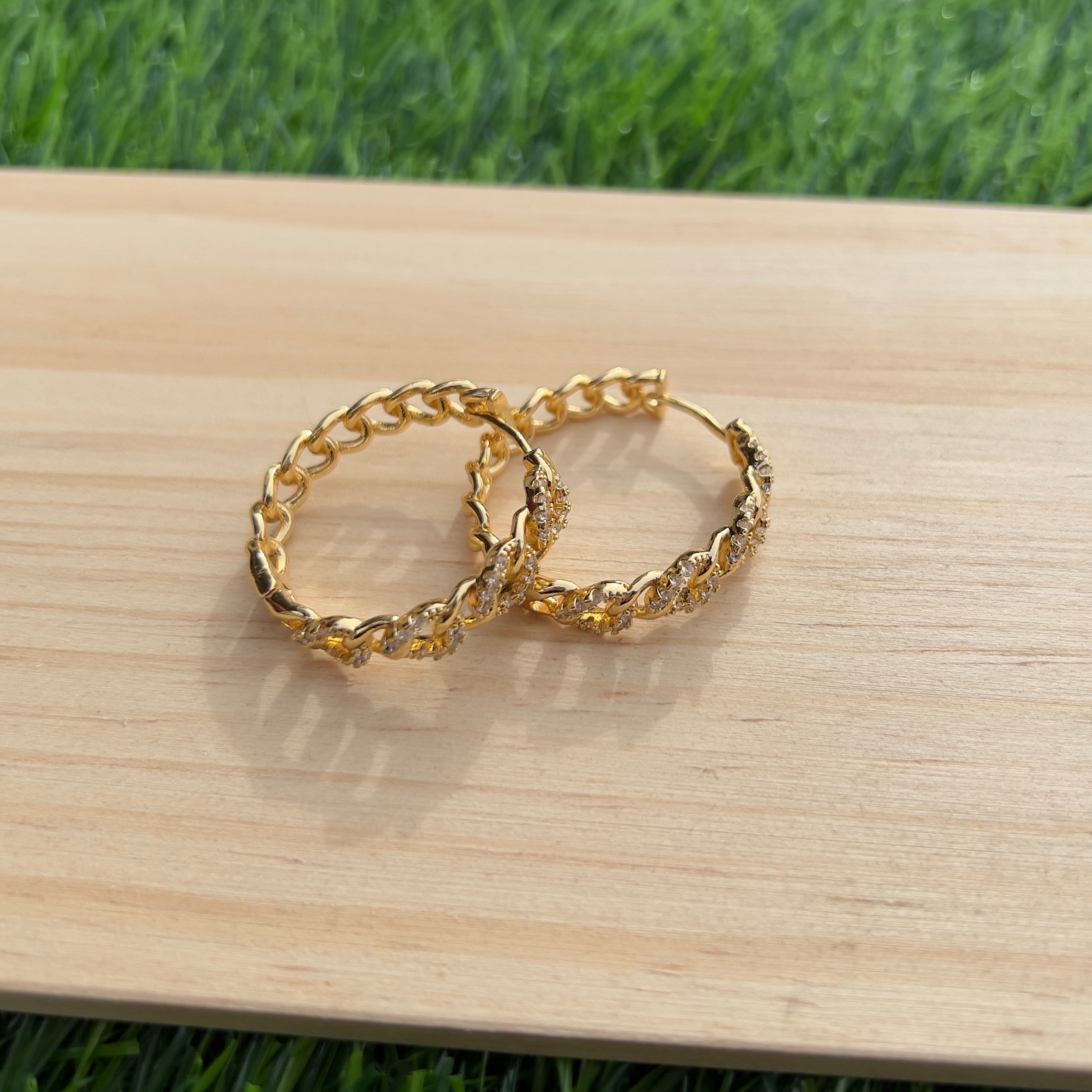 Half Zircon Chain Hoops